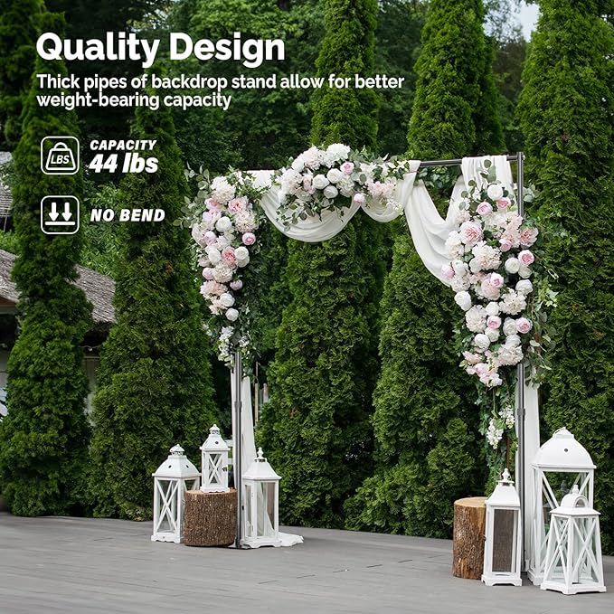 Backdrop Stand, 8x10 ft Adjustable Photo Backdrop Stand Kit, Heavy Duty Background Stand with Steel Base for Photography, Baby Shower, Birthday Parties, Wedding