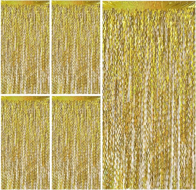 Gold Backdrop Birthday Decorations Foil Curtain Backdrop Gold Streamers Dance Party Decorations Photo Booth Props for Bachelorette Decorations Christmas Halloween New Years Eve Party Supplies