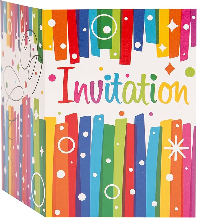 Multicolor Rainbow Ribbons Birthday Paper Invitations (5.5" x 4") 8 Count - Premium Quality & Eye-catching Design - Perfect For Any Age Celebrations