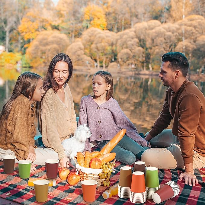 URATOT 60 Pieces 9 Ounce Disposable Paper Cups Autumn Color Party Cups Thanksgiving Fall Drinking Cups for Party, DIY, and Holiday, 5 Colors