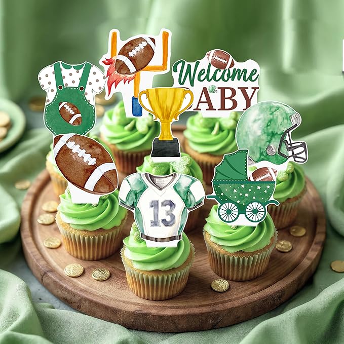 Football Baby Shower Cupcake Toppers Football Themed Oh Baby Party Supplies 48Pcs Touch Down Cake Decorations It's A Boy Cupcake Picks for Sport Welcome Baby Boy Party Decor