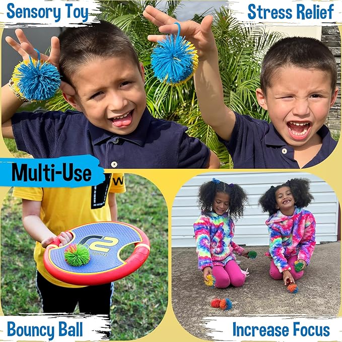 Stringy Balls & Sensory Toys for Kids 8 Pack - Stocking Stuffers For Kids Ages 4 5 6 7 8 + Year Old Gift Ideas - Best Birthday Toddler Gifts for Boys & Girls - Monkey Pom Balls Fidget Toys Stress Ball