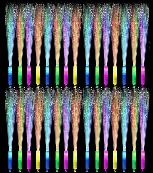 48 PCS Glow Fiber Wands Sticks LED Light Wands 3 Modes Flashing Fiber Optic Light Rod Bulk Fiber Optic Wands for Halloween Christmas Bar Wedding Party Supplies