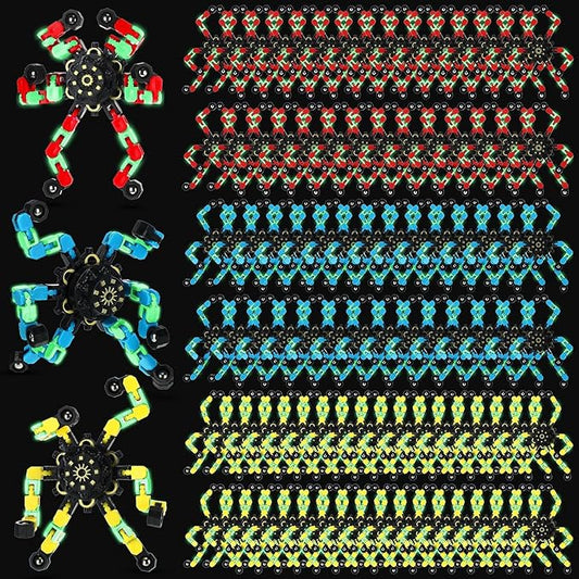 Junkin 100 Pcs Funny Sensory Fidget Toy Bulk Transformable Chain Robot Finger Toys Fidget Spinners Stress Relief Fingertip Gyro Deformable Mechanical Spiral Spinner for Adult Kids ADHD (Bright)
