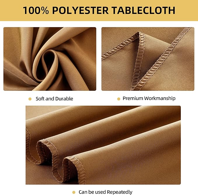 2-Pack Round 108-inch Coffee Table Cloths, Solid Stain and Wrinkle Resistant Circular Tablecloth, Premium Plain Weave Polyester Fabric Table Linen Covers for Hotel, Banquet